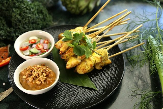 Chicken satay with dipping sauces